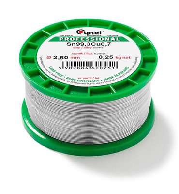 Cín 2,5mm/250g CYNEL Sn99,3Cu0,7 bezolovnatý