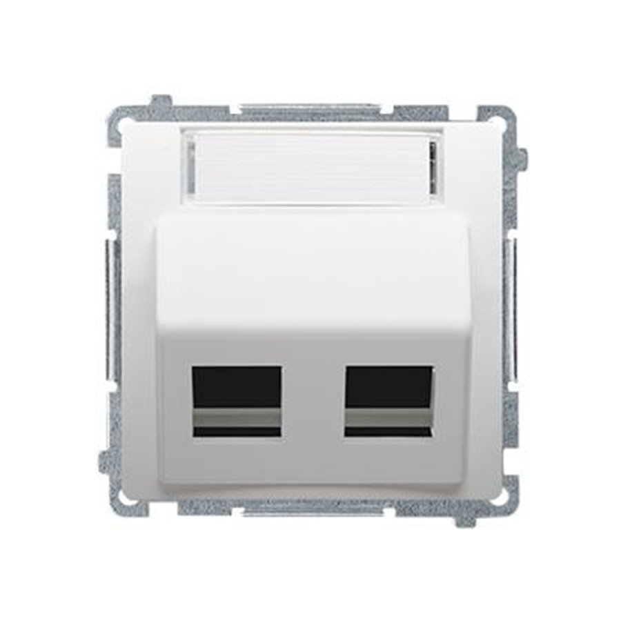 Kryt zásuvky 2x RJ45/RJ12 Simon Basic modul šikmý biely