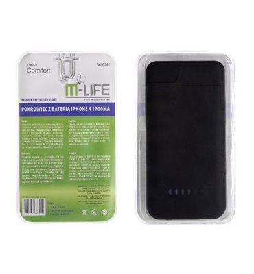 Ochr.kryt zadný s bat.M-LIFE IPHONE 4 čierny 1900mA