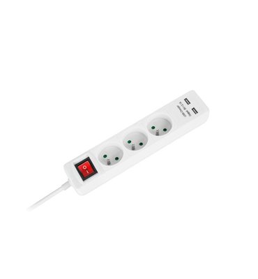 Predlž. zásuvka 3x+2xUSB+vypínač 1,5m biela