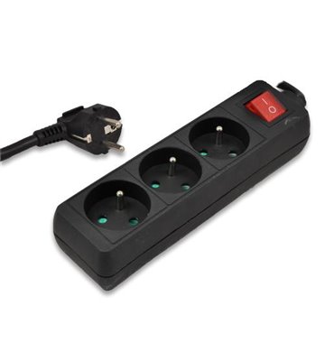 Predlžovací kábel s vypínačom 3 zásuvky, 1,5m, čierny (3x1mm)
