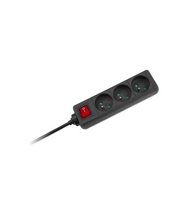 Predlžovací kábel s vypínačom 3 zásuvky, 3m, čierny (3x1,5mm)