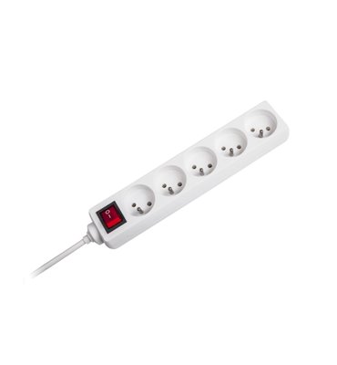 Predlžovací kábel s vypínačom 5 zásuviek, 1,5m, biely (3x1mm)