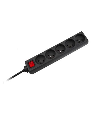 Predlžovací kábel s vypínačom 5 zásuviek, 3m, čierny (3x1,5 mm)