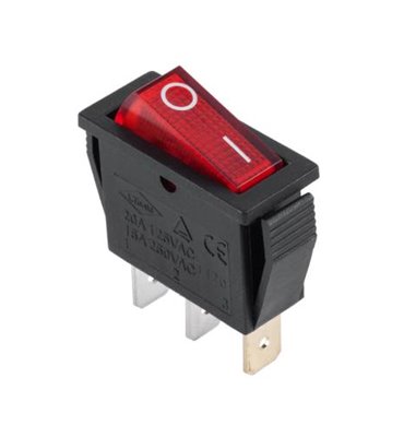Prepínač kolískový 3pin 230V červený