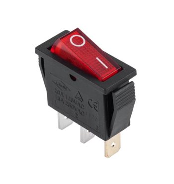 Prepínač kolískový 3pin 230V červený