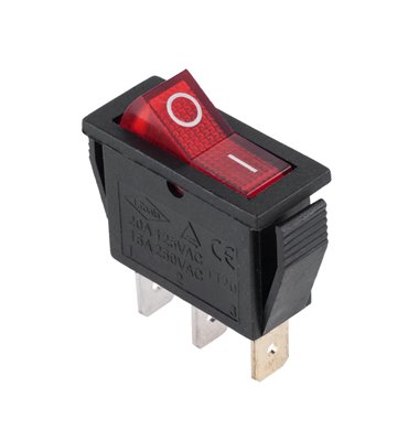 Prepínač kolískový 3pin 230V červený