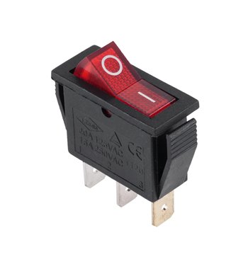 Prepínač kolískový 3pin 230V červený