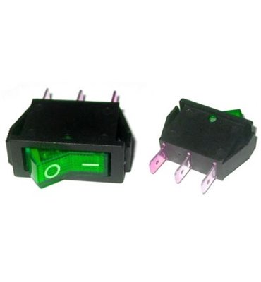 Prepínač kolískový 3pin 230V zelený