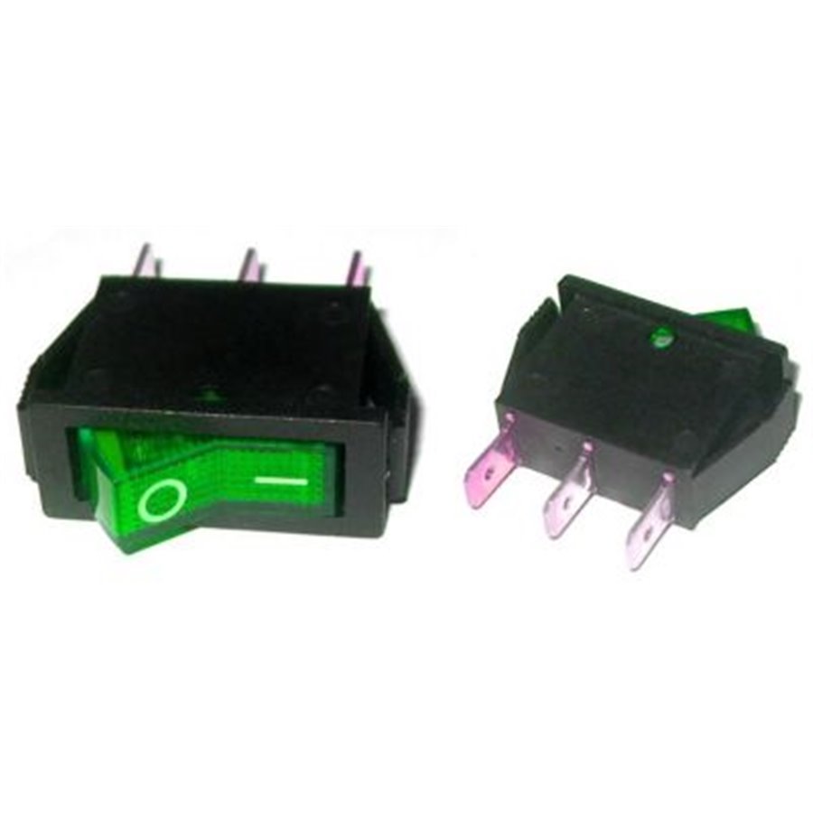 Prepínač kolískový 3pin 230V zelený