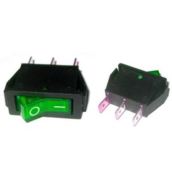 Prepínač kolískový 3pin 230V zelený