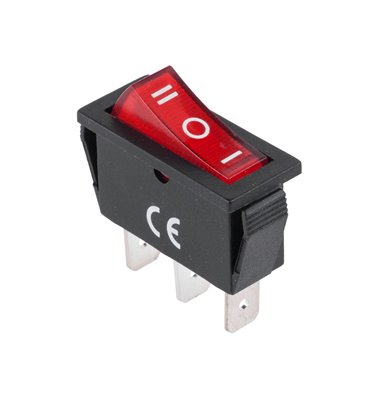Prepínač kolískový 3pin 3pol. 230V - červ.