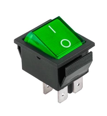 Prepínač kolískový 4pin 12V zelený