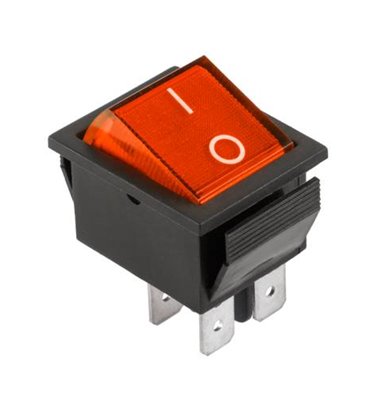 Prepínač kolískový 4pin 230V červený