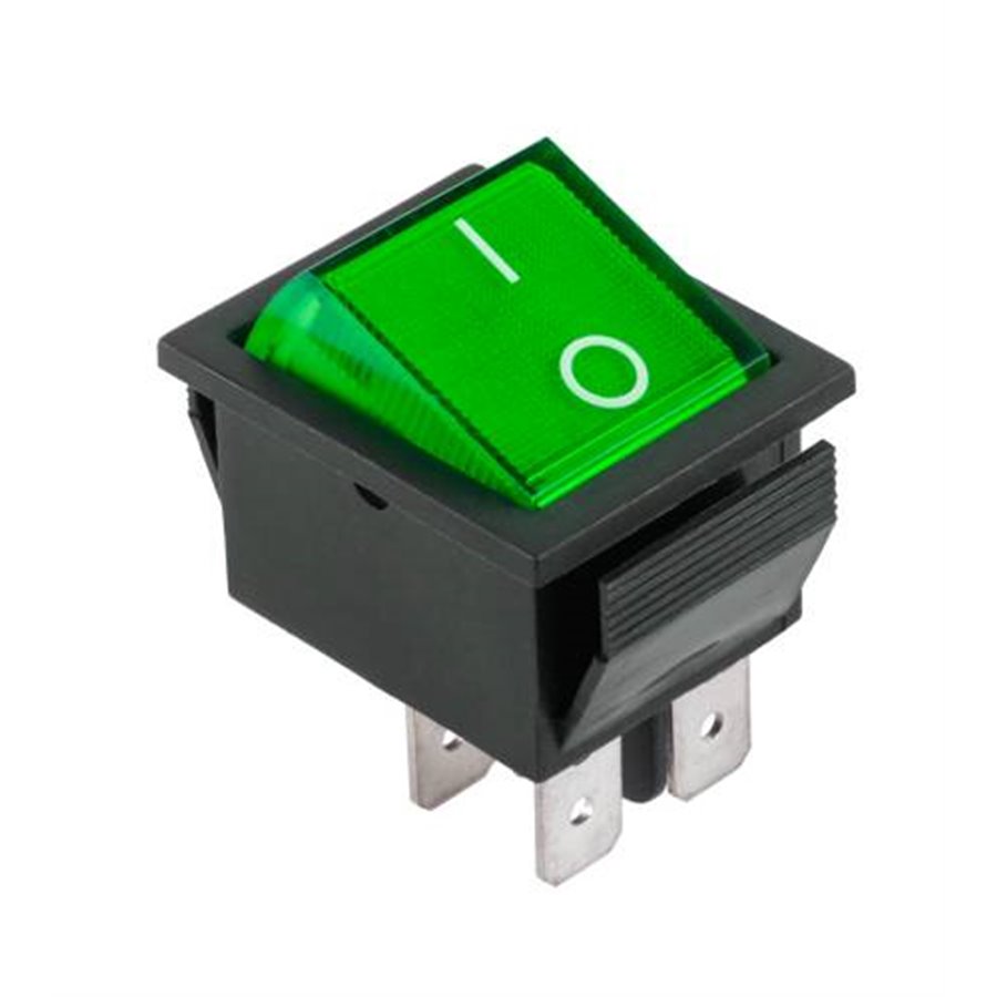 Prepínač kolískový 4pin 230V zelený