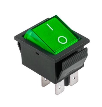 Prepínač kolískový 4pin 230V zelený