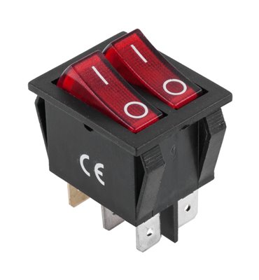 Prepínač kolískový červený dvojitý 6pin 230V