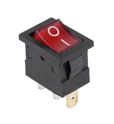 Prepínač kolískový mini 3pin 12V červený