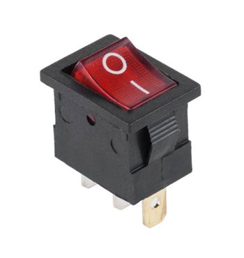 Prepínač kolískový mini 3pin 12V červený