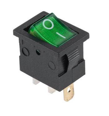 Prepínač kolískový mini 3pin 12V zelený