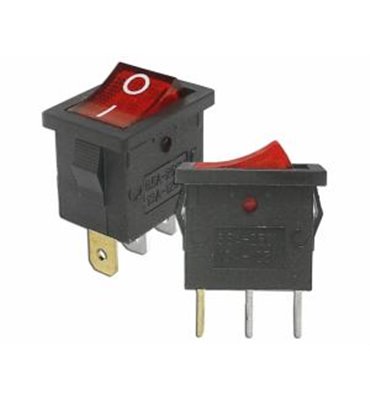 Prepínač kolískový mini 3pin 230V červený