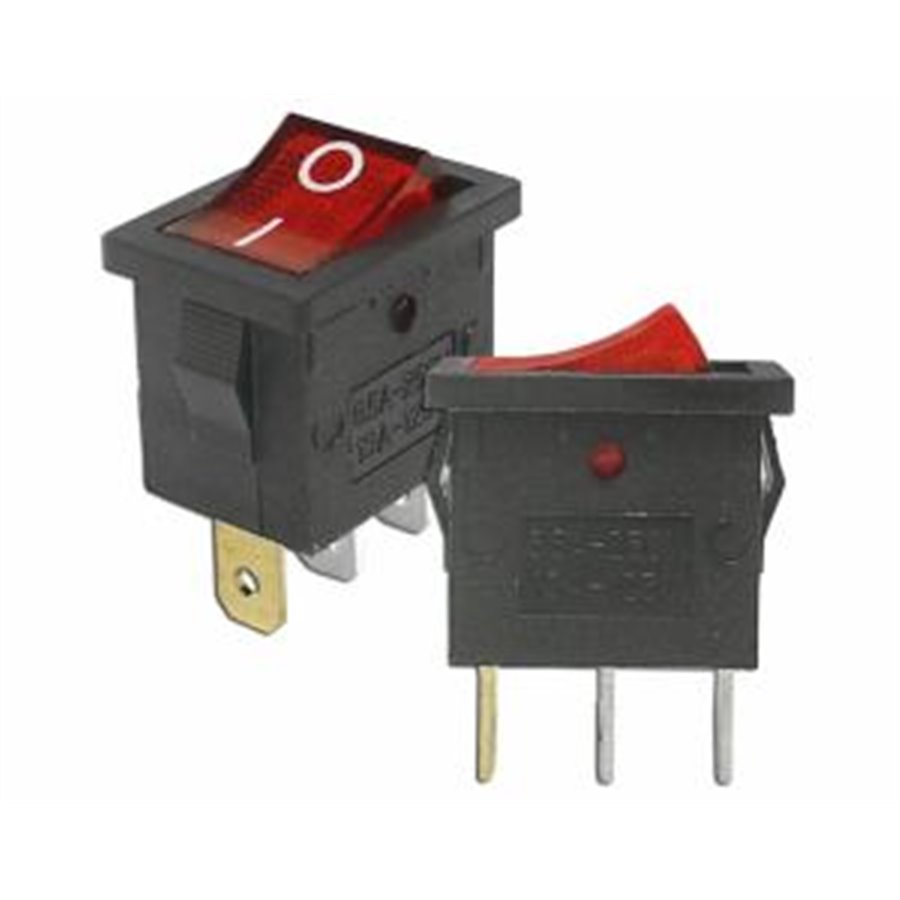 Prepínač kolískový mini 3pin 230V červený