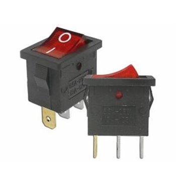 Prepínač kolískový mini 3pin 230V červený