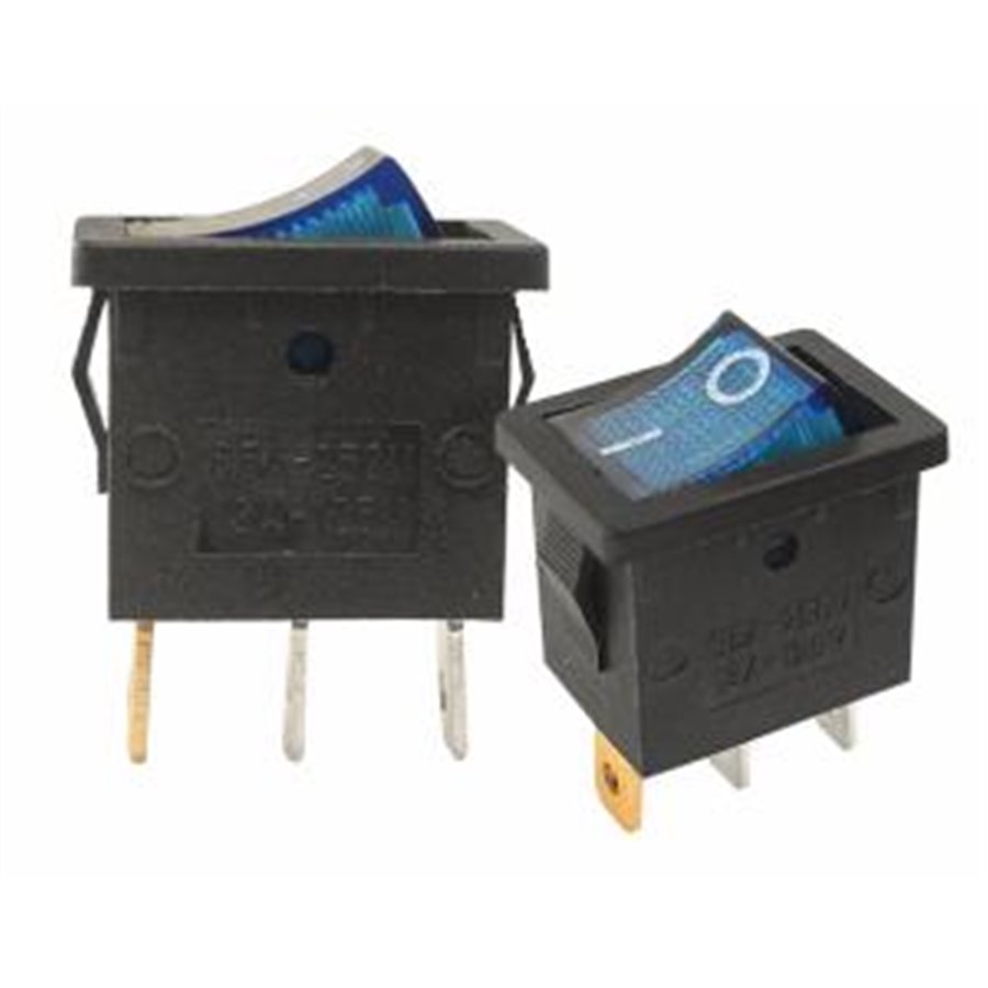 Prepínač kolískový mini 3pin 230V modrý