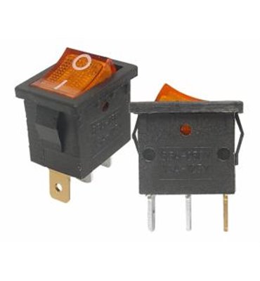 Prepínač kolískový mini 3pin 230V oranžový