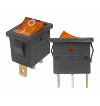 Prepínač kolískový mini 3pin 230V oranžový