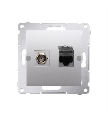 Zásuvka SAT "F" + RJ45 Simon 54 premium modul strieborná