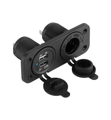 Nabíjačka do auta 2xUSB 3,1A + autozásuvka panelová Peiying