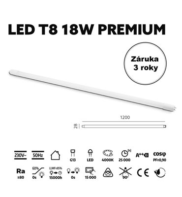 LED trubica T8 18W 4000K 120cm sklenená PREMIUM