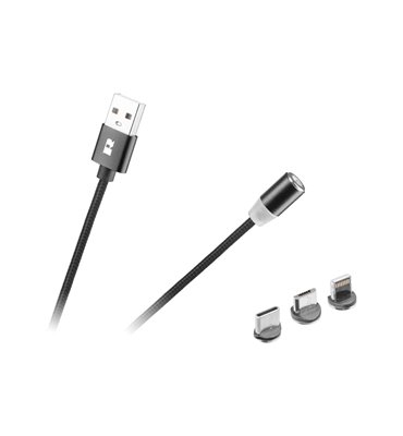 Kábel USB magnetický 3v1 microUSB, USB typ C, Lightning 1m REBEL