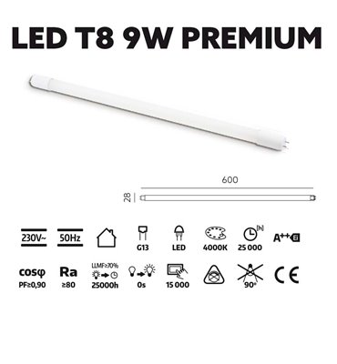 LED trubica T8 9W 4000K 60cm sklenená PREMIUM