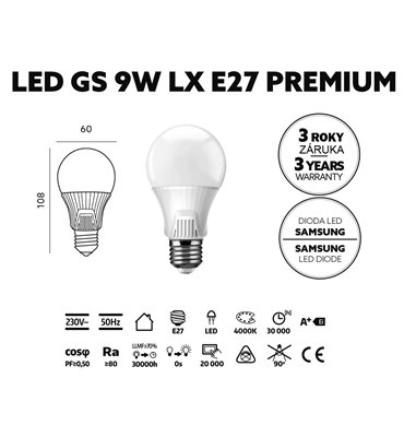 Žiarovka LED 9W, E27,...