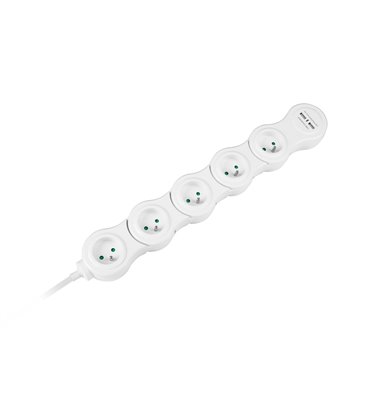 Predlžovacia zásuvka 5x+2xUSB+vypínač 1,5m ohybná REBEL
