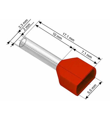 Dutinka izolovaná krimpovacia 2x1/10 červená (100ks)