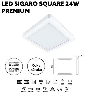 LED svietidlo SIGARO SQUARE 24W 4000K PREMIUM