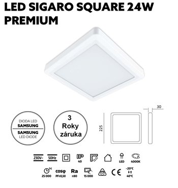 LED svietidlo SIGARO SQUARE 24W 4000K PREMIUM