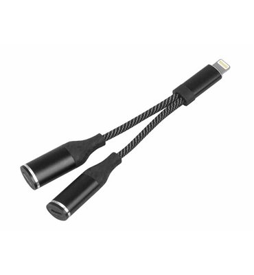 Adapter HF IPHONE LIGHTING,2x zásuvka(nabíjanie+audio) čierny