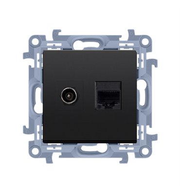 Zásuvka SAT "F" + RJ45 Simon 10 modul čierna matná