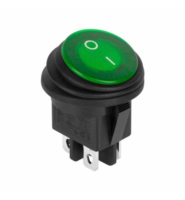 Prepínač kolískový okrúhly 230V 4pin IP65 zelený