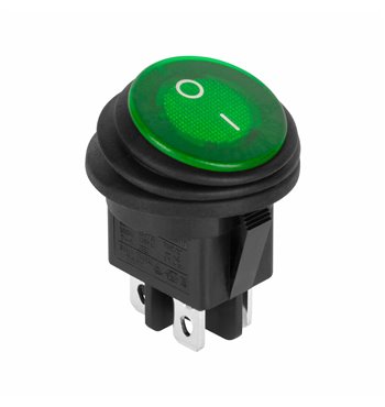 Prepínač kolískový okrúhly 230V 4pin IP65 zelený