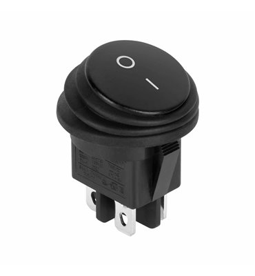 Prepínač kolískový okrúhly 230V 4pin IP65 čierny