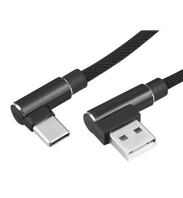 Kábel USB uhlový - USB typ C uhlový 1m čierny