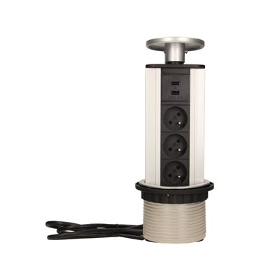 Zásuvkový blok výsuvný 3 x zásuvka 230V + 2 x USB