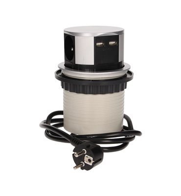 Zásuvkový blok výsuvný 3 x zásuvka 230V + 2 x USB strieborný