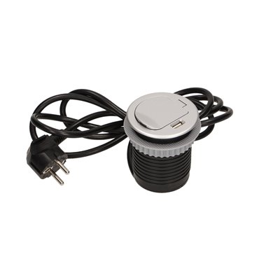 Nábytková zásuvka 230V + USB, strieborná
