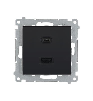 Zásuvka USB + USB-C dvojitá Quick Charge 3,1A Simon 54 čierna